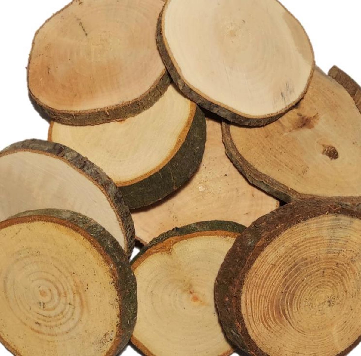 Houten schijven mix circa 6 cm Ø | 50 stuks | onbewerkt 100% natuurlijk